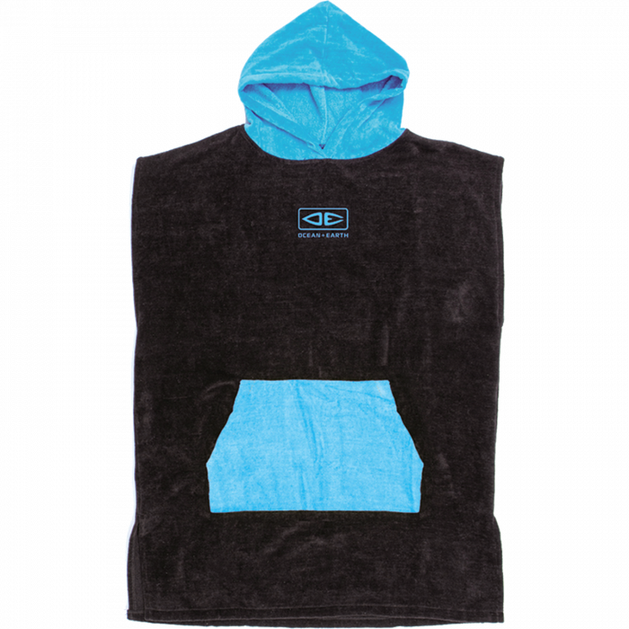 Ocean and Earth Youth Hooded Poncho Black/Cyan