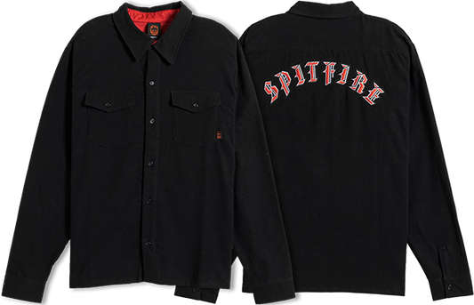 Spitfire Old E Emb Flannel Long Sleeve Shirt SMALL Black