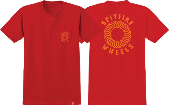 Spitfire Hollow Classic Pocket T-Shirt - Size: Small Red/Orange