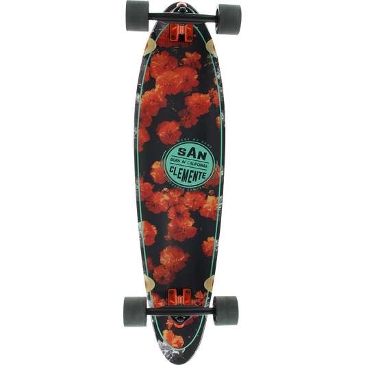 San Clemente Orange Blossom Squashtail Complete Longboard Skateboard -9x36 