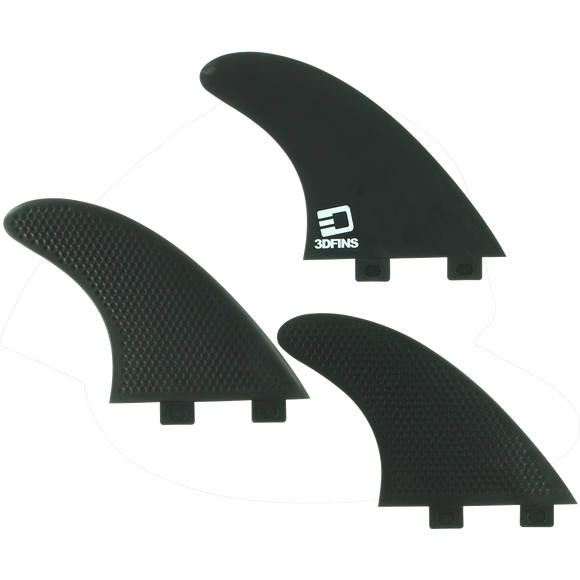 3D xcs Lite Twin-Tab 7.0 Kerr Black Surfboard FIN  -  SET OF 3PCS