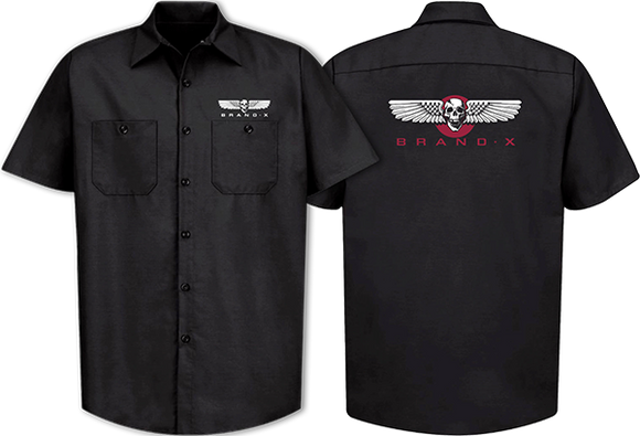 Brand-X Wings T-Shirt - Button Up Work Shirt Size: LARGE Black