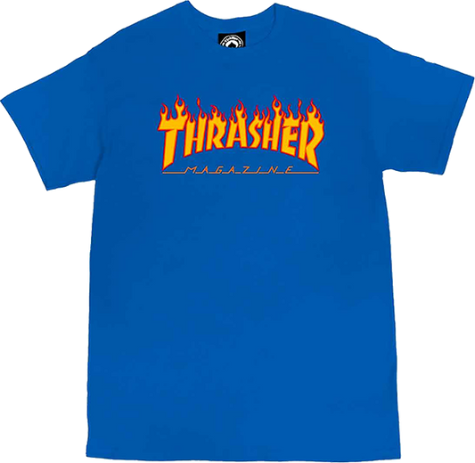 Thrasher Flame T-Shirt - Size: SMALL Royal Blue