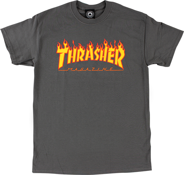 Thrasher Flame T-Shirt - Size: SMALL Charcoal/Yellow & Red