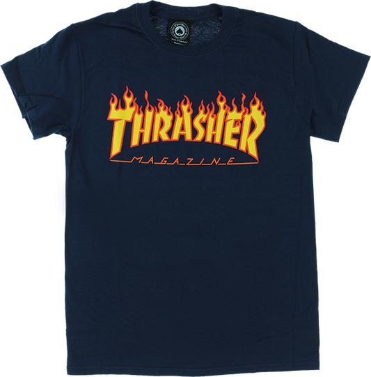 Thrasher Flame T-Shirt - Size: SMALL Navy