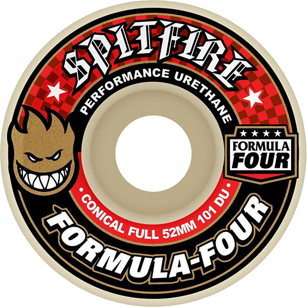Spitfire F4 101a Conical Full 58mm White W/Red Skateboard Wheels (Set of 4)