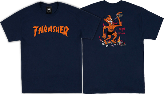 Thrasher Burn It Down T-Shirt - Size: MEDIUM Navy