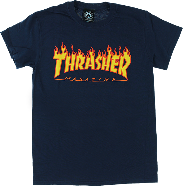 Thrasher Flame T-Shirt - Size: MEDIUM Navy