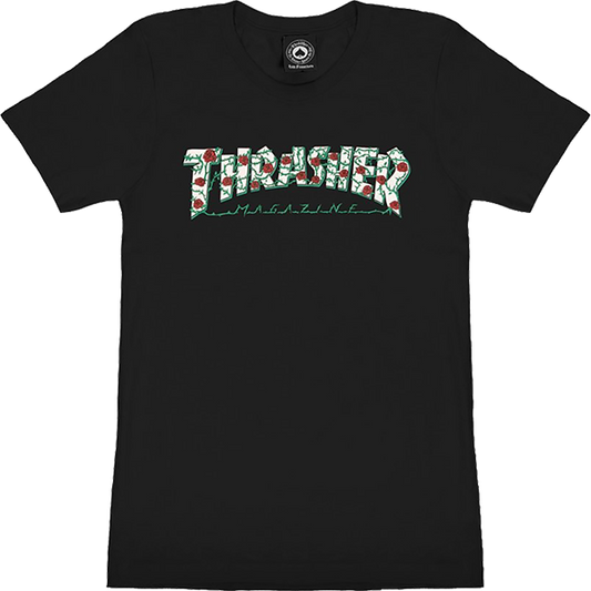 Thrasher Roses Logo Girls T-Shirt - Size: MEDIUM Black