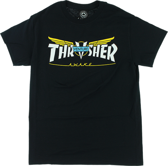 Thrasher Venture Collab T-Shirt - Size: SMALL Black/White/Yellow