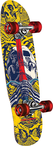 Powell Peralta Skull And Sword Mini Complete Skateboard -8.0 Yellow/Blue 