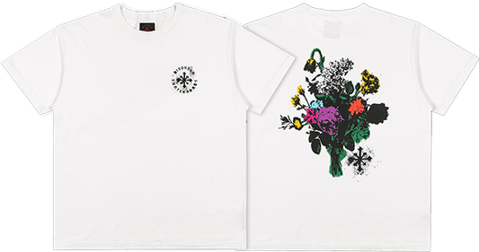 Disorder Floral Stencil T-Shirt - Size: MEDIUM Vintage White