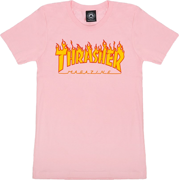 Thrasher Flame Logo Girls T-Shirt - Size: SMALL Pink