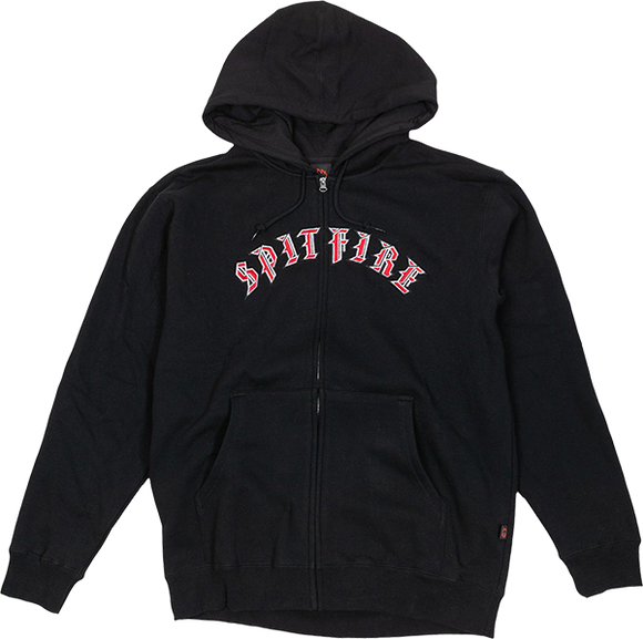 Spitfire Old E Emb Zip Hooded Sweatshirt - SMALL Black/Red/White