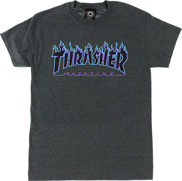 Thrasher Flame T-Shirt - Size: SMALL Dk.Grey Heather/Blue