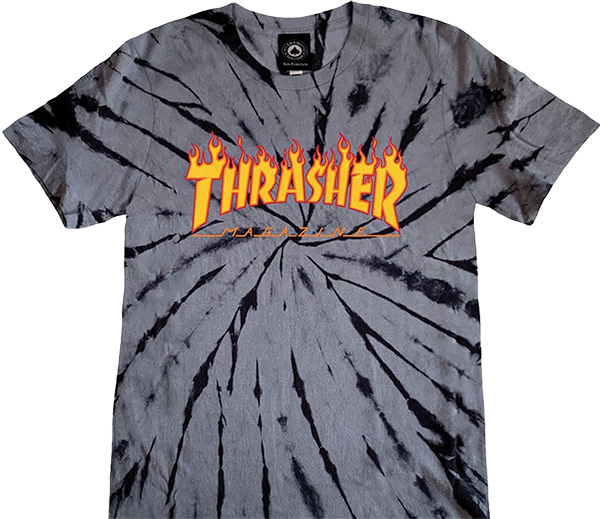 Thrasher Flame Logo Tie Dye Girls T-Shirt - Size: X-SMALL Black/Grey