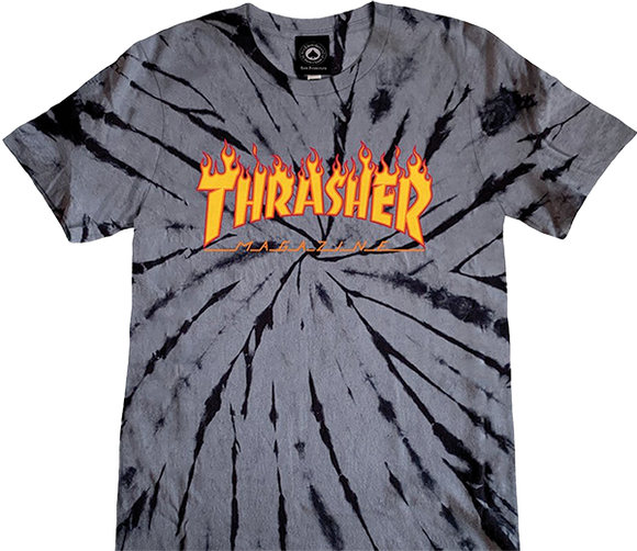 Thrasher Flame Logo Tie Dye Girls T-Shirt - Size: X-SMALL Black/Grey