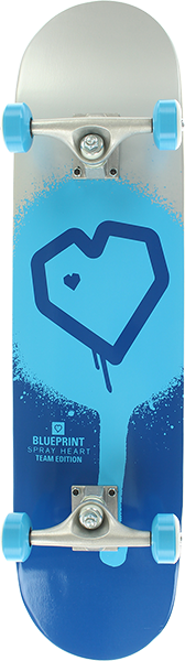 Blueprint Spray Heart Complete Skateboard -7.75 Silver/Blue 