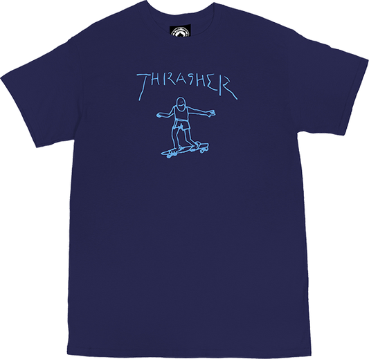 Thrasher Gonz Logo T-Shirt - Size: X-LARGE Navy/Lt.Blue
