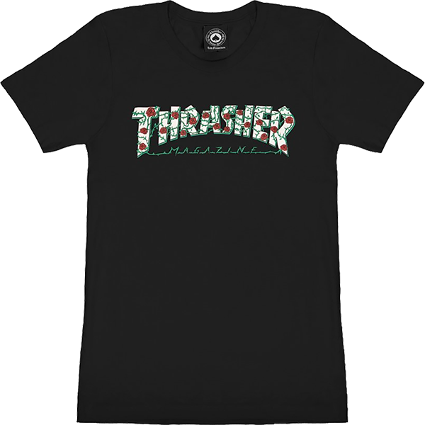 Thrasher Roses Logo Girls T-Shirt - Size: LARGE Black