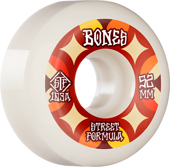 Bones Wheels STF V5 Retros 52mm 103a White/Red Skateboard Wheels (Set of 4)