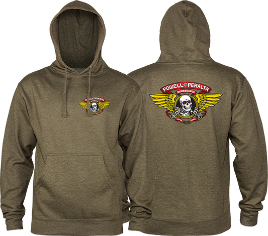 Powell Peralta Winged Ripper Hooded Sweatshirt - SMALL Army Heather
