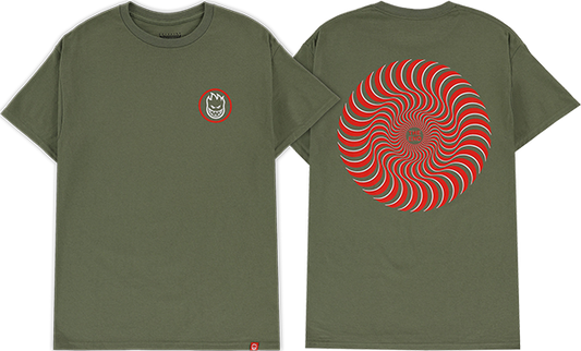 Spitfire Classic Swirl Overlay T-Shirt - Size: X-LARGE Military Green/Red/Wt