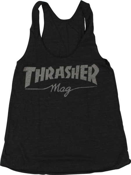 Thrasher Girls Mag Logo Racerback Tank Size: SMALL Black Hthr.