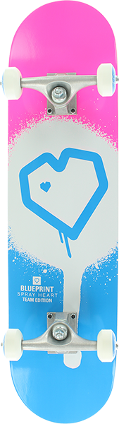 Blueprint Spray Heart Complete Skateboard -7.75 Blue/Pink 