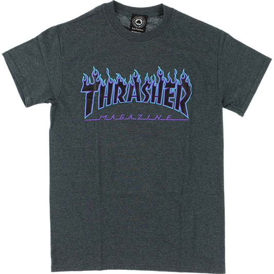 Thrasher Flame T-Shirt - Size: MEDIUM Dk.Grey Heather/Blue