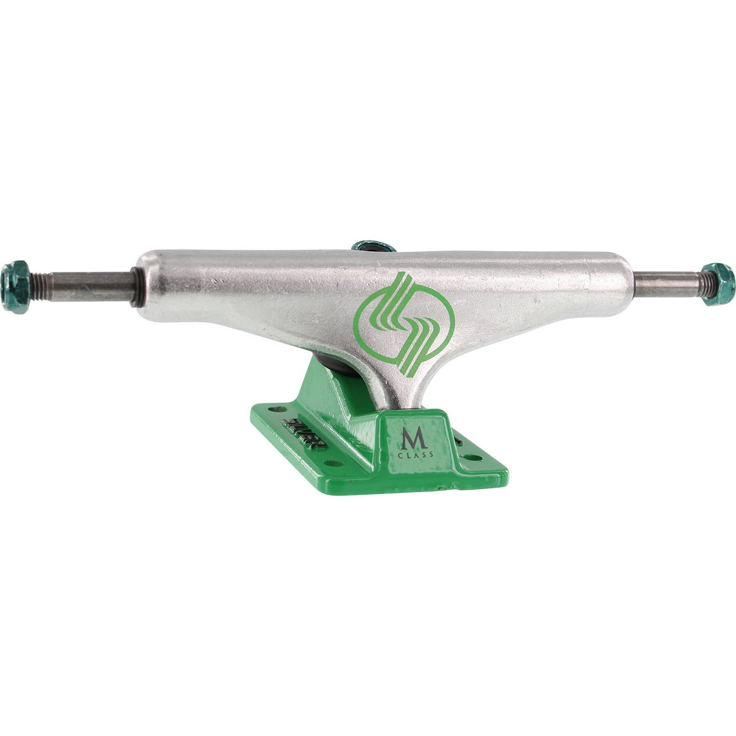 Silver M-Class Hollow 8.5 Polished/Green Skateboards Trucks (Set of 2)