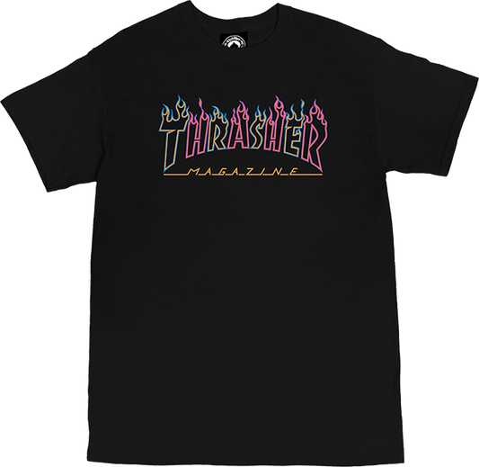 Thrasher Double Flame Neon T-Shirt - Size: X-LARGE Black
