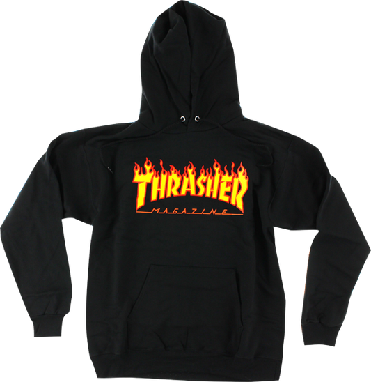 Thrasher Flames Hooded Sweatshirt - LARGE Black/Yellow/Red