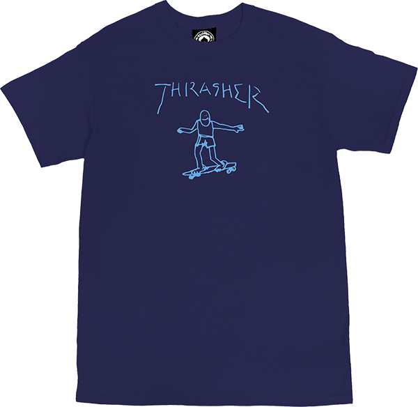 Thrasher Gonz Logo T-Shirt - Size: MEDIUM Navy/Lt.Blue