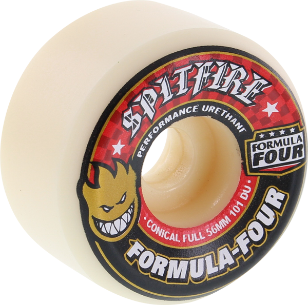 Spitfire F4 101a Conical Full 56mm White W/Red Skateboard Wheels (Set of 4)