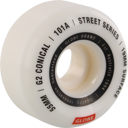Globe G2 Conical Street 55mm 101a White/Essential Skateboard Wheels (Set of 4)