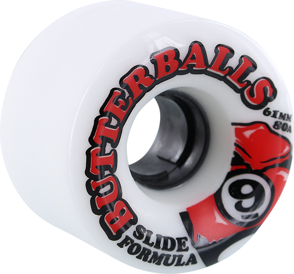 Sector 9 Slide Butterballs 61mm 80a White W/Red/Black Longboard (Set of 4)