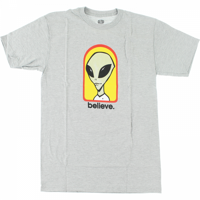 Alien Workshop Believe T-Shirt - Size: Small Heather Grey/Yellow/Red