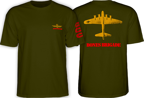 Bones Wheels Brigade Bomber T-Shirt - Size: Large Military Green