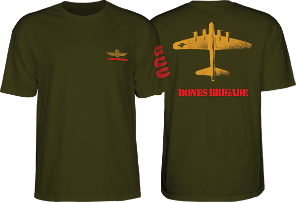 Bones Wheels Brigade Bomber T-Shirt - Size: X-Large Military Green