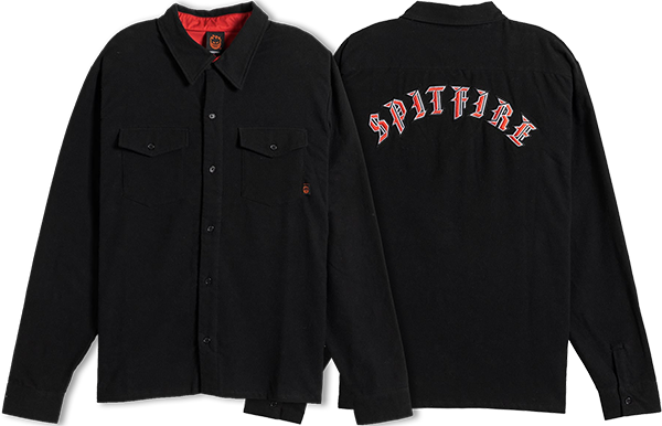 Spitfire Old E Emb Flannel Long Sleeve Shirt MEDIUM Black