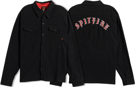 Spitfire Old E Emb Flannel Long Sleeve Shirt X-LARGE Black