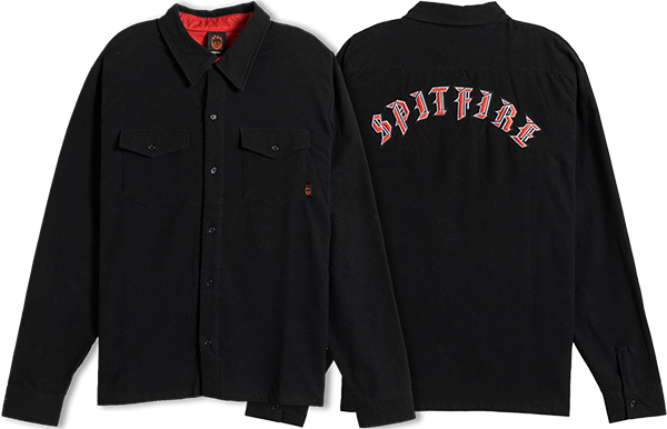 Spitfire Old E Emb Flannel Long Sleeve Shirt LARGE Black