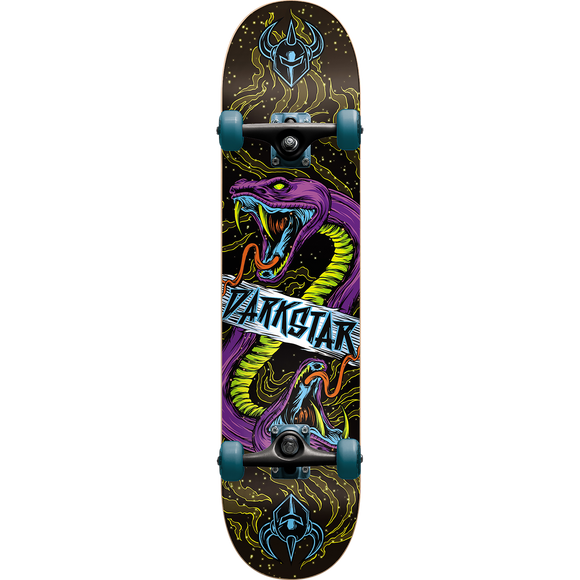 Darkstar Venom Complete Skateboard -7.37 Purple/Yellow Snake W/Blue Whls 