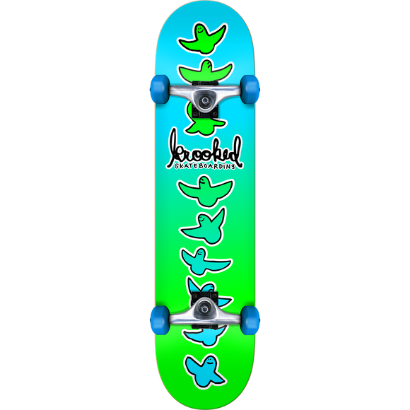 Krooked Birdical Fades Complete Skateboard -7.5 Green/Blu 