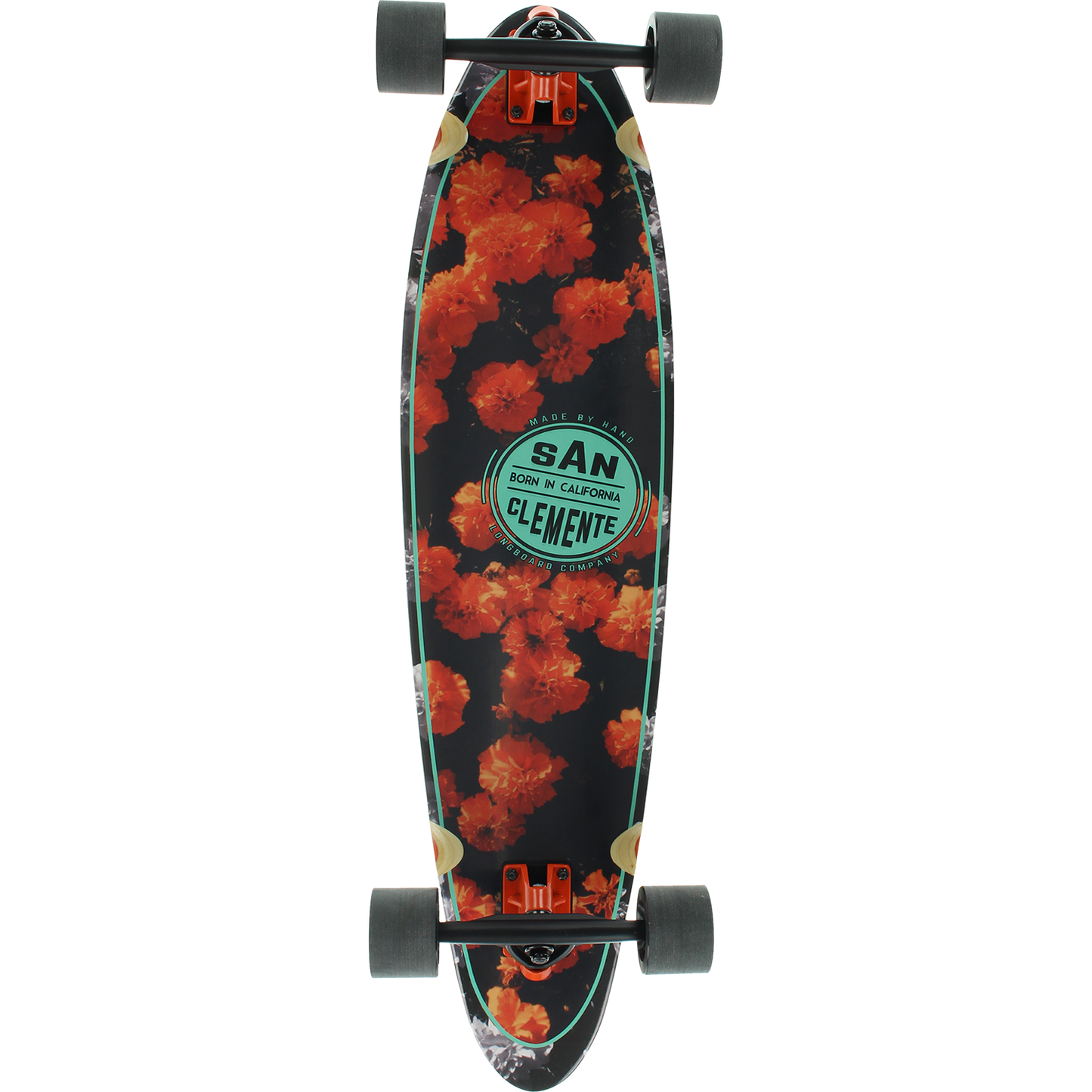 San Clemente Orange Blossom Squashtail Complete Longboard Skateboard -9x36 