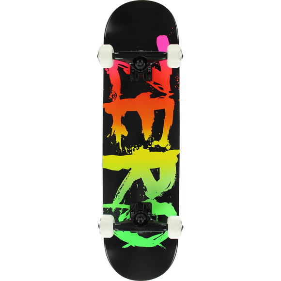 Zero Blood Text Complete Skateboard -7.5 Black/Neon Rainbow 