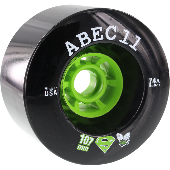 ABEC 11 Superflys 107mm 74a Black/Lime Longboard Wheels (Set of 4)