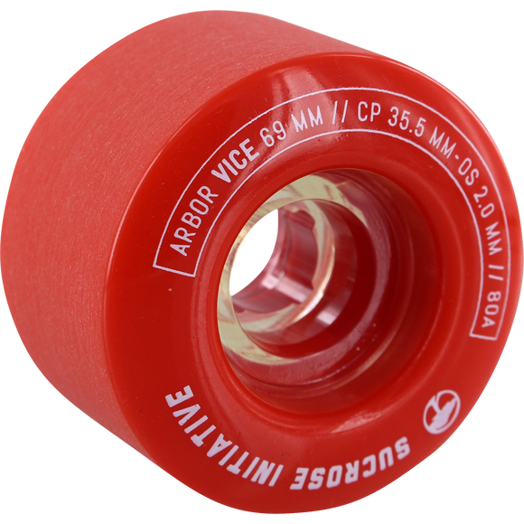 Arbor Vice 69mm 80a Red Longboard Wheels (Set of 4)