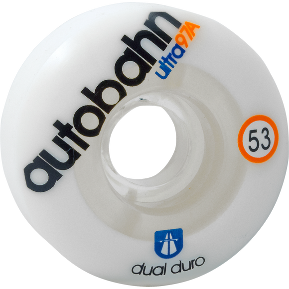 Autobahn Dual Durometer Ultra 53mm 97a White/Clear Skateboard Wheels (Set of 4)